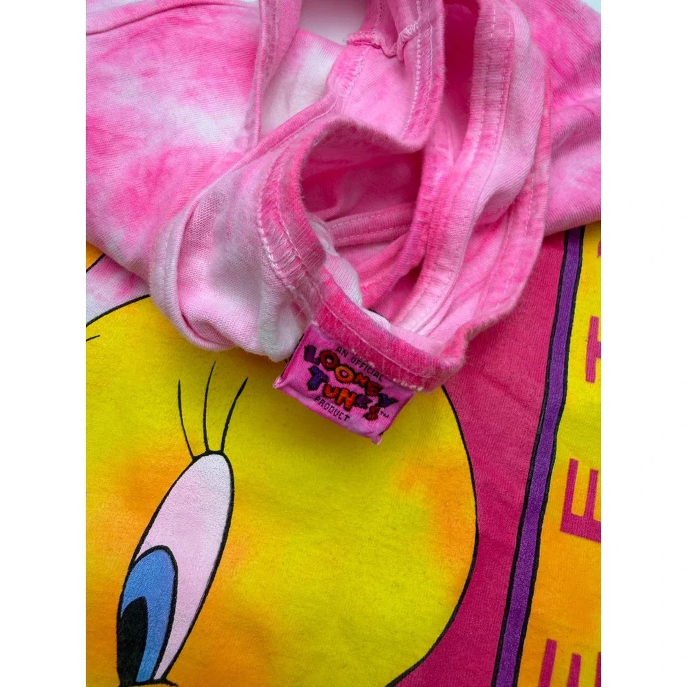 Vintage 1997 Warner Bros Tweety Bird Tie Dye Beach Cover Up Mini Dress Pink OS‎